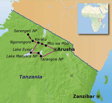 Route Tanzania en Zanzibar, 18 dagen