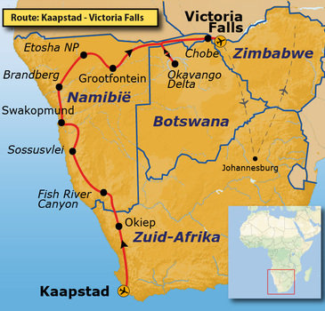 Route Kaapstad-Vic Falls