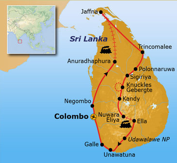 Route Sri Lanka reis, 24 dagen