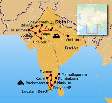 Route Noord-en Zuid India, 29 dagen