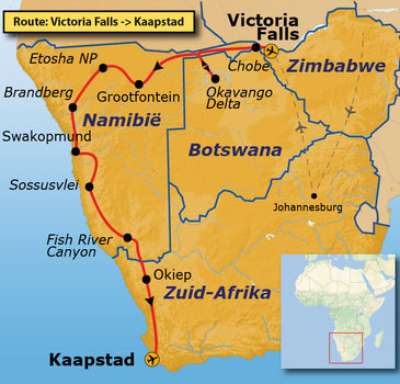 Route Vic Falls-Kaapstad