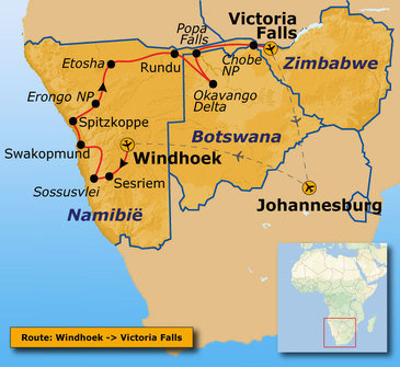 Route Windhoek - Vic Falls