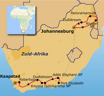 Route Johannesburg - Kaapstad 