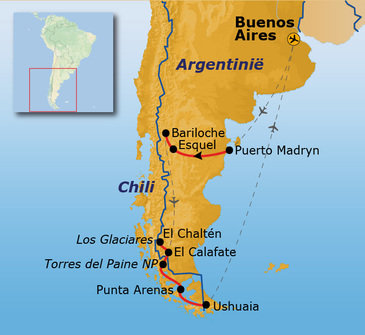 Standaard route Patagonië