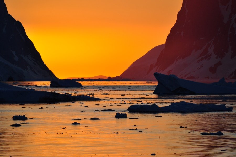 Poolreis, zonsondergang, Antarctica