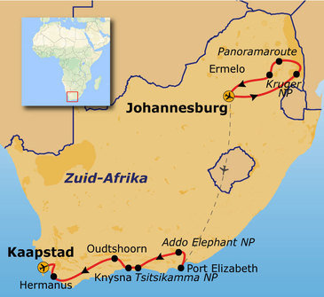 Route Johannesburg - Kaapstad, 17 dagen