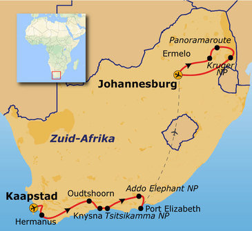 Route Kaapstad - Johannesburg, 17 dagen