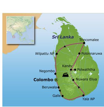 Route Sri Lanka reis, 20 dagen