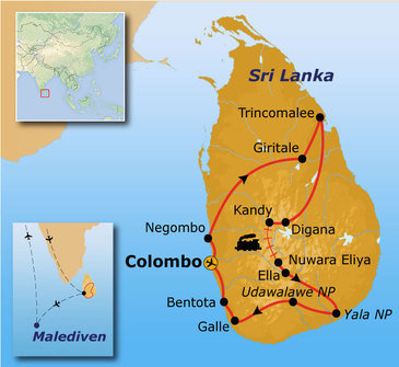 Route Sri Lanka en Malediven, 21 dagen