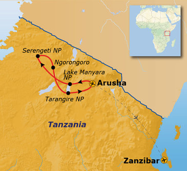Route Tanzania en Zanzibar, 16 dagen 