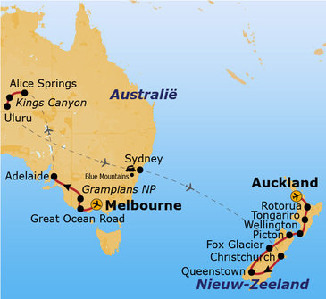 Route Australië & Nieuw-Zeeland