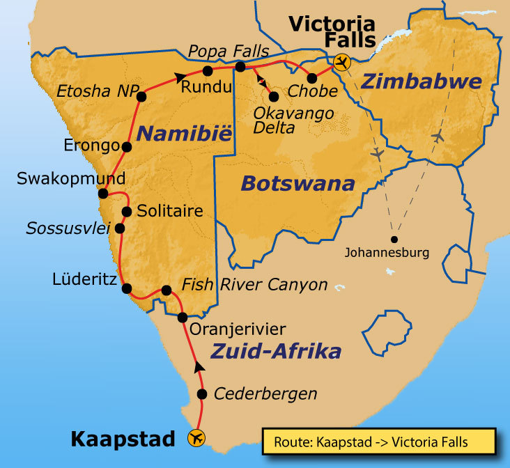 Route Kaapstad - Vic Falls