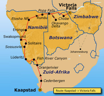 Route Kaapstad - Vic Falls
