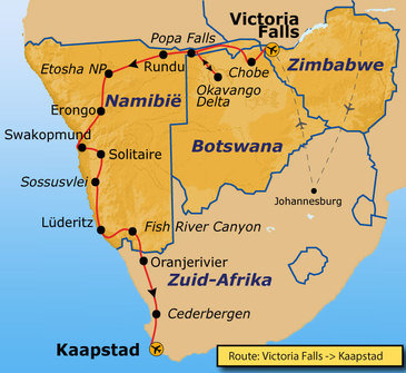 Route Vic Falls - Kaapstad