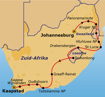 Route Johannesburg - Kaapstad
