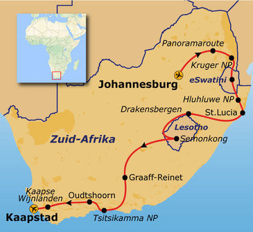 Route Johannesburg - Kaapstad