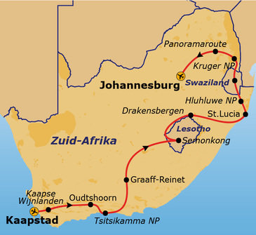 Route Kaapstad - Johannesburg 