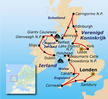 Route Verenigd Koninkrijk & Ierland, 21 dagen