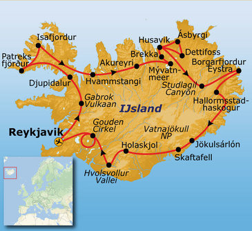 Route IJsland kampeerreis, 15 dagen