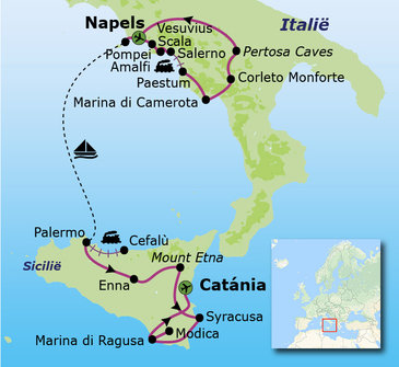 Route 20 daagse reis Amalfikust Cilento en Sicilië