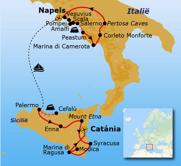 Route 20 daagse reis Amalfikust Cilento en Sicilië