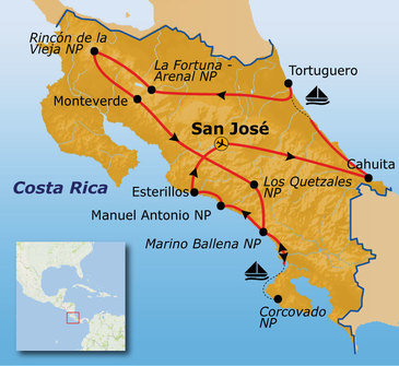 Route Costa Rica 23 dagen