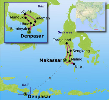 Route - Bali & Sulawesi, 23 dagen