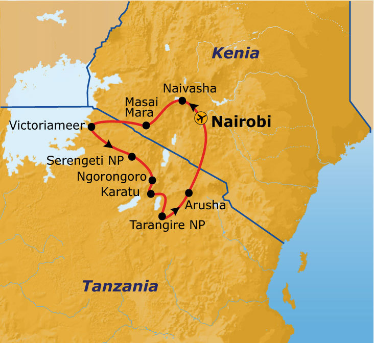 Route tot mei 2025: Kenia en Tanzania, 12-dagen