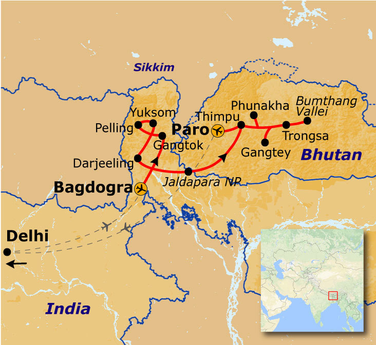 Route Sikkim en Bhutan, 21 dagen