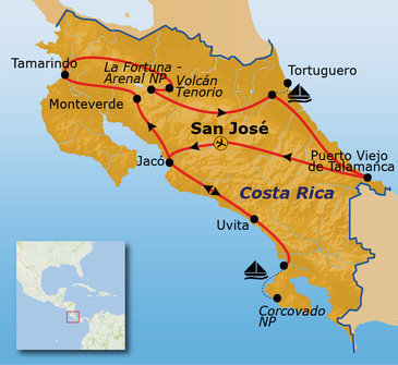Route Costa Rica - afwijkende route 2024