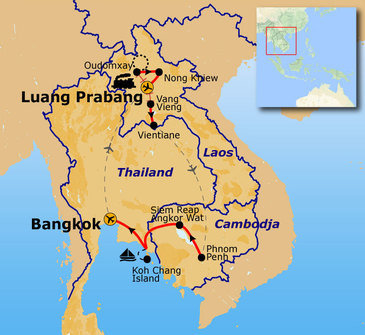 Route 20 daagse 22-35ers reis Laos, Cambodja & Thailand