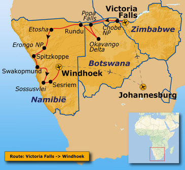 Route Vic Falls - Windhoek