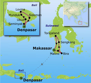 Route - Sulawesi & Bali, 24 dagen