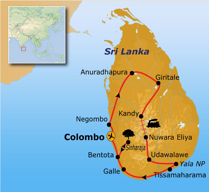 Route Sri Lanka, 16 dagen.