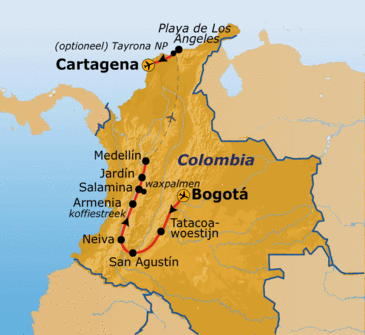 Route Colombia, 21 dagen 2025 nieuw