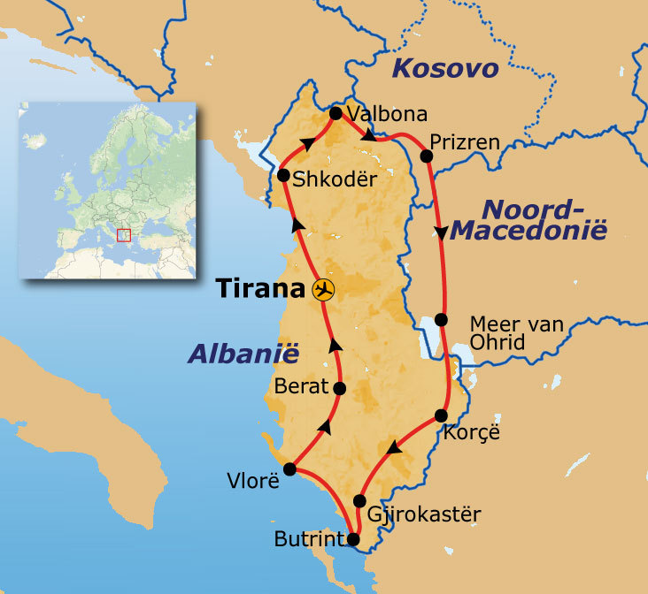 Route Albanië, Kosovo en Noord-Macedonië