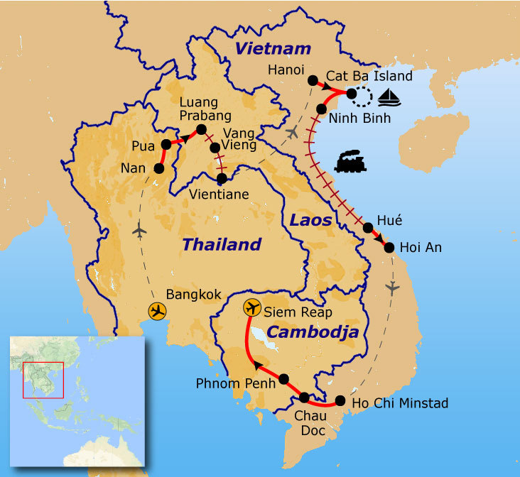 Route Indochina reis, 30 dagen