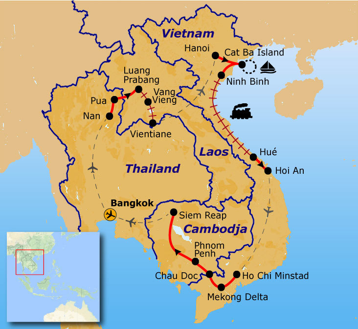 Route Indochina reis, 30 dagen