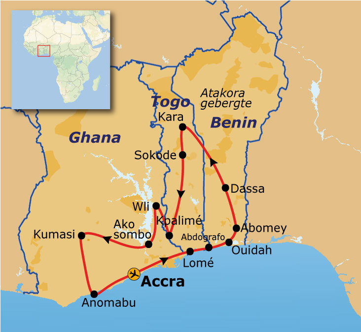 Reisroute Ghana, Togo, Benin 