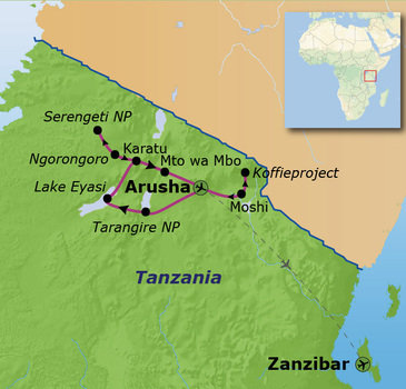Route Tanzania en Zanzibar, 16 dagen