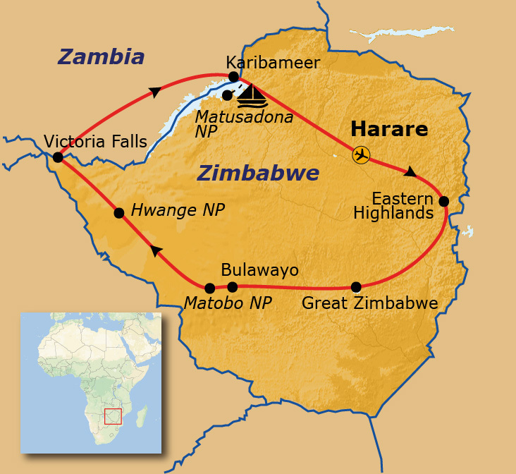 Reisroute Zimbabwe, 22 dagen