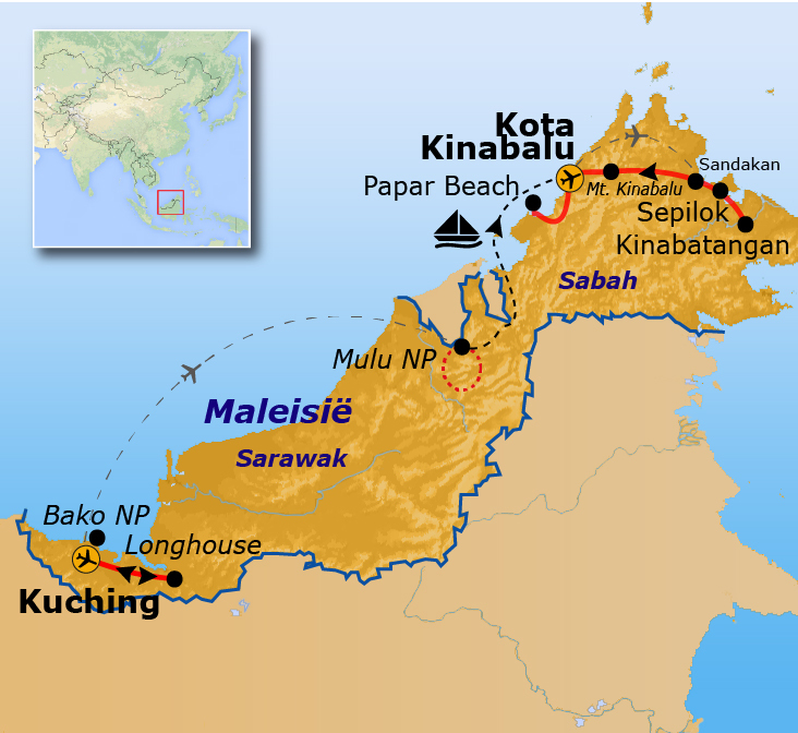 Route Maleisisch Borneo, 23 dagen