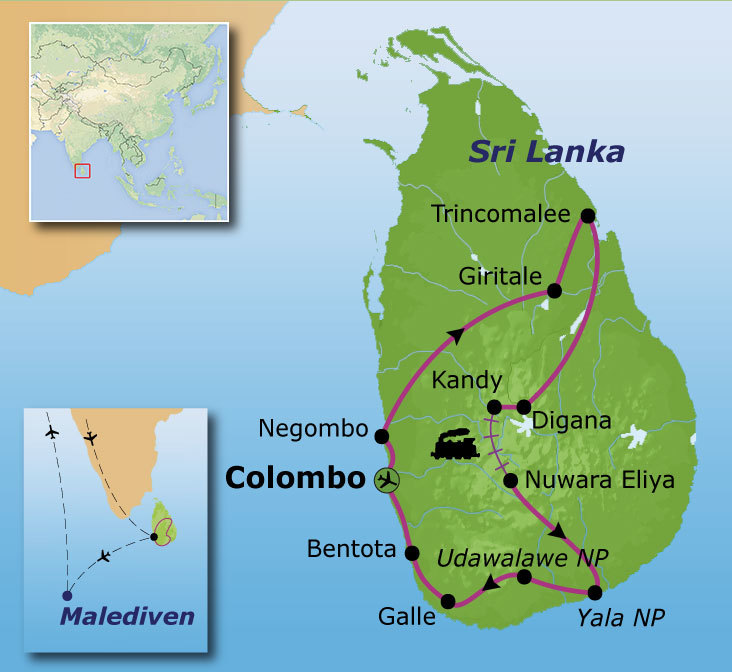 Route Sri Lanka en Malediven, 21 dagen