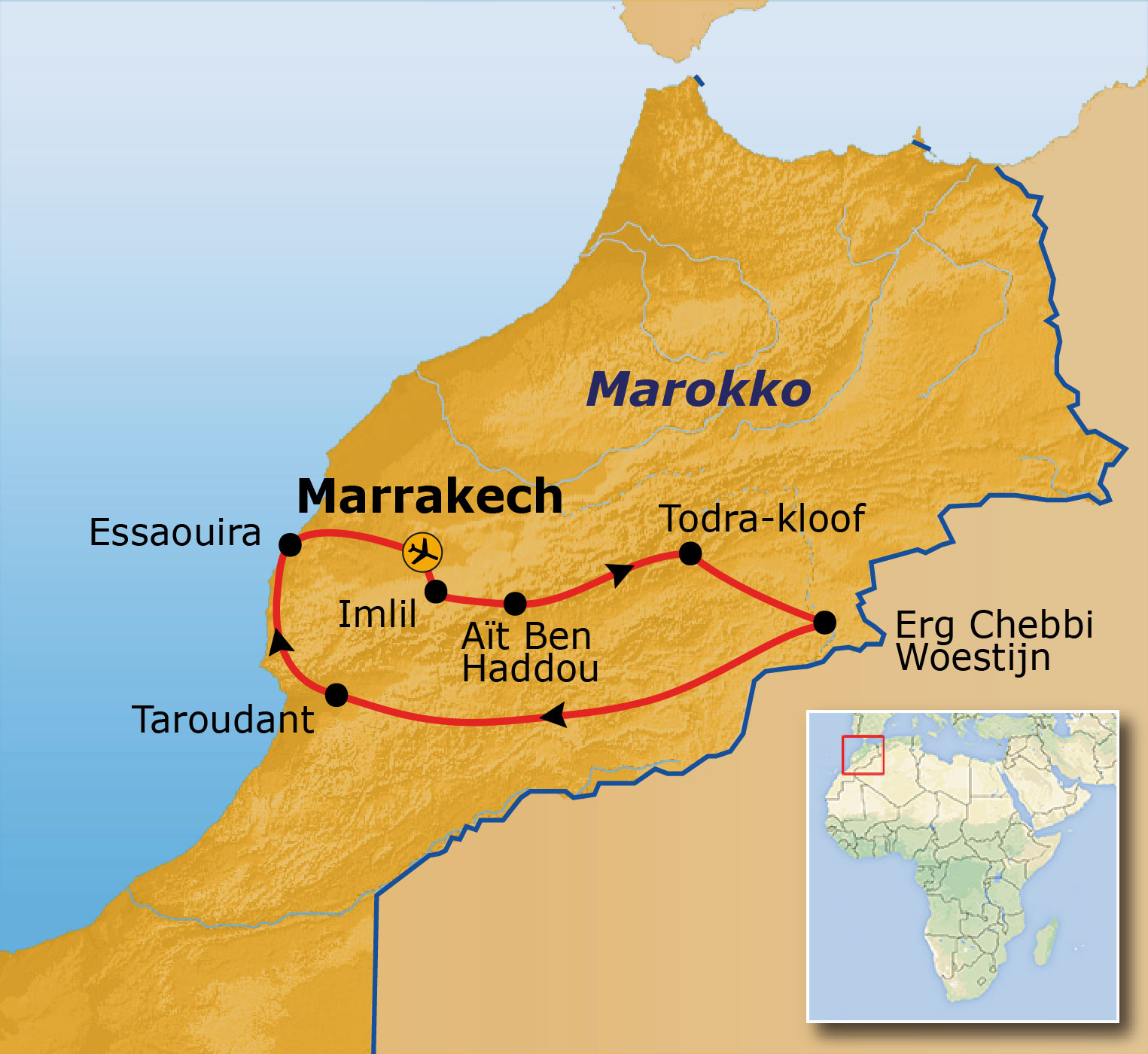 Route Kroegpraatreis Marokko, 10 dagen 